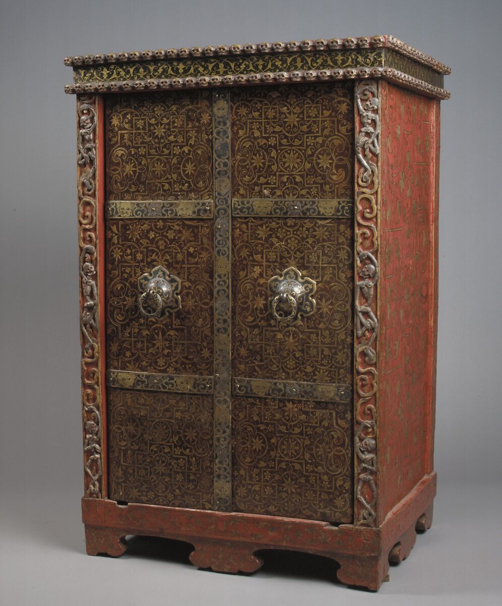 Cabinet for Ritual Utensils, Lacquer and gilding on wood, iron, Tibet 