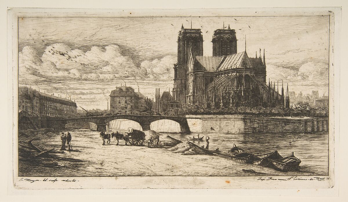 The Apse of Nôtre-Dame, Paris, Charles Meryon (French, 1821–1868), Etching with engraving and drypoint on laid paper; fourth state of nine 