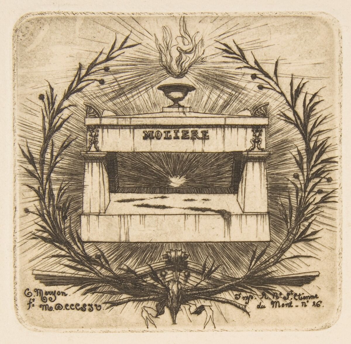 Le Tombeau de Molière (au Père-Lachaise) Molière's tomb, Père-Lachaise Cemetery, Paris, Charles Meryon (French, 1821–1868), Etching; first of two states 