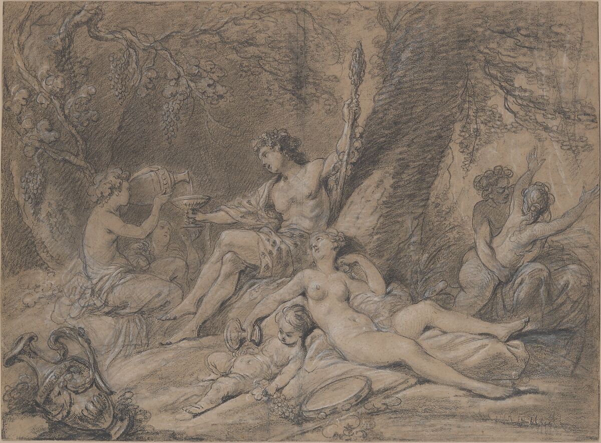 Bacchus and Ariadne, Jean Hughes Taraval (French, Paris 1729–1785 Paris), Black and white chalk 