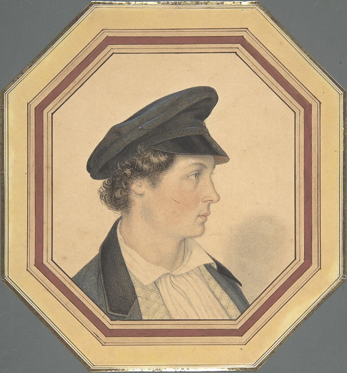 Portrait of Julius Olivier, the Artist's Son, Friedrich Olivier (German, Dessau 1791–1859 Dessau), Graphite, watercolor, white gouache; octagonal framing lines 