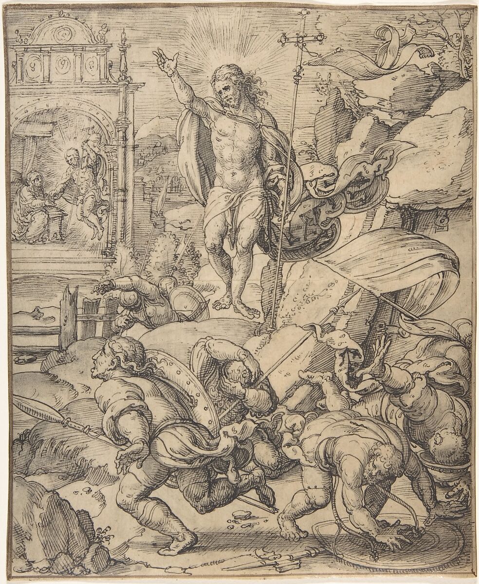 The Resurrection, Bernard van Orley (Netherlandish, Brussels ca. 1492–1541/42 Brussels), Pen and black ink, gray wash. Framing line in pen and brown ink (by the artist) 