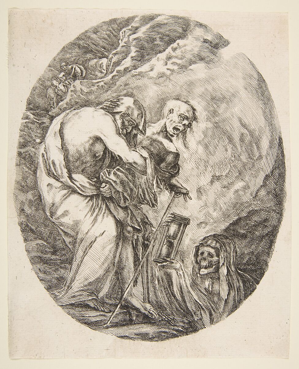 Death Dragging an Old Man to His Tomb, Etched by Stefano della Bella (Italian, Florence 1610–1664 Florence), Etching with engraving; second state of three 