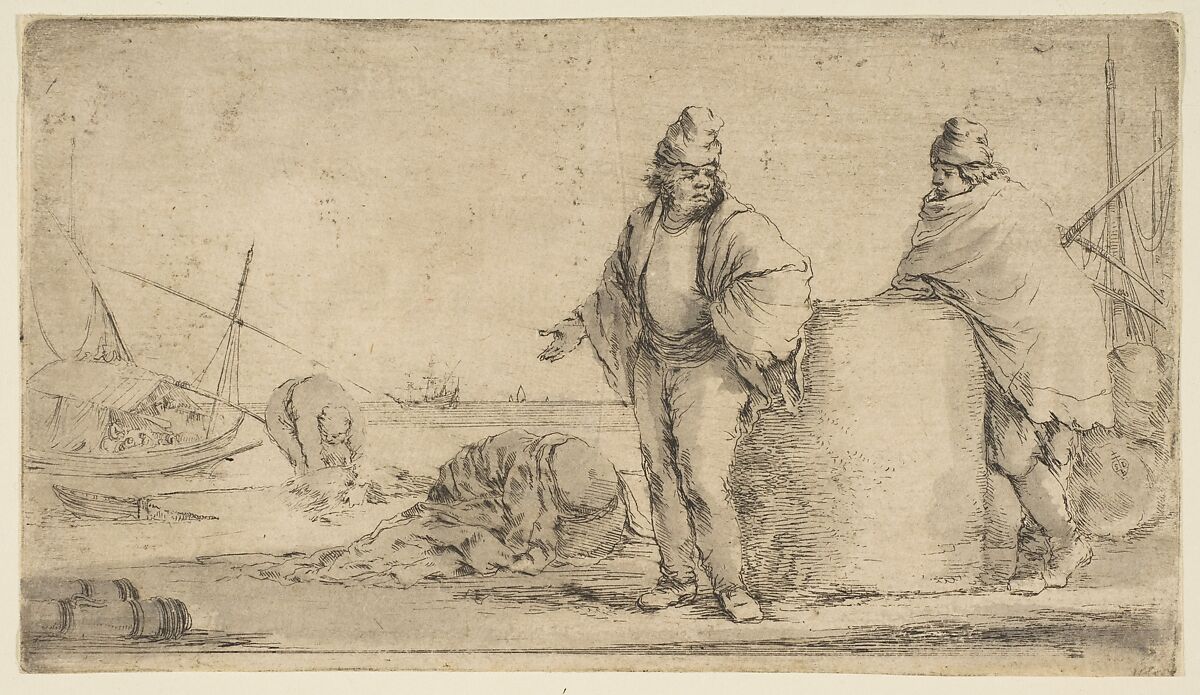 Two sailors with a bale of merchandise, Stefano della Bella (Italian, Florence 1610–1664 Florence), Etching; touched proof 