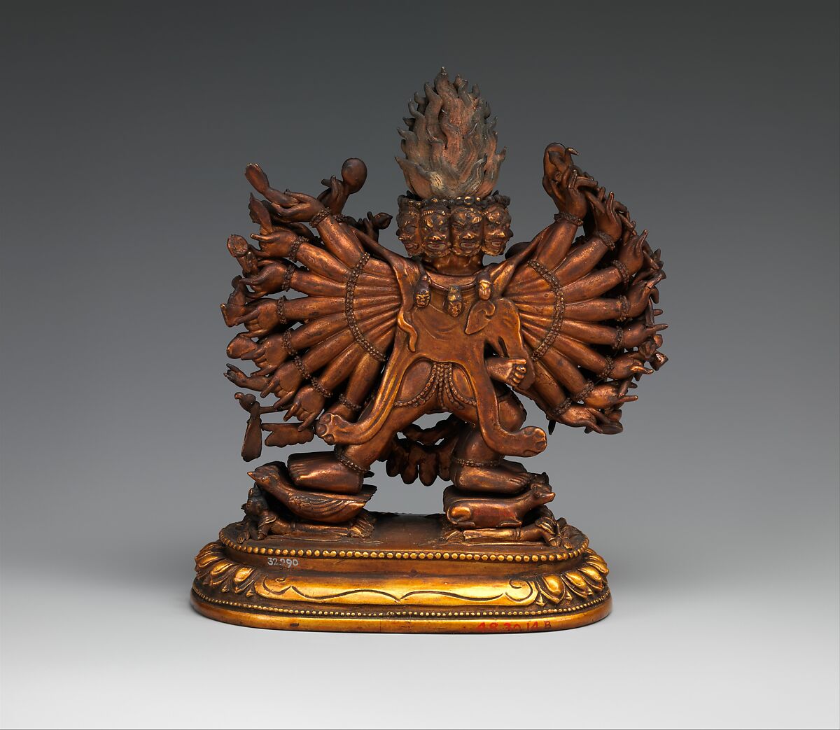 Vajrabhairava with His Consort Vajravetali, Tung oil stucco, wood, gold, cinnabar, and other pigments, Mongolia