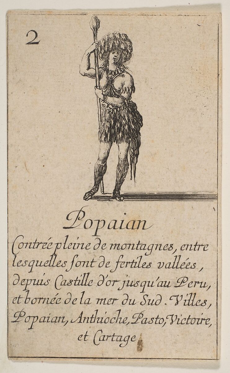 Popayan, from the playing cards "Jeu de la Géographie", Stefano della Bella (Italian, Florence 1610–1664 Florence), Etching 