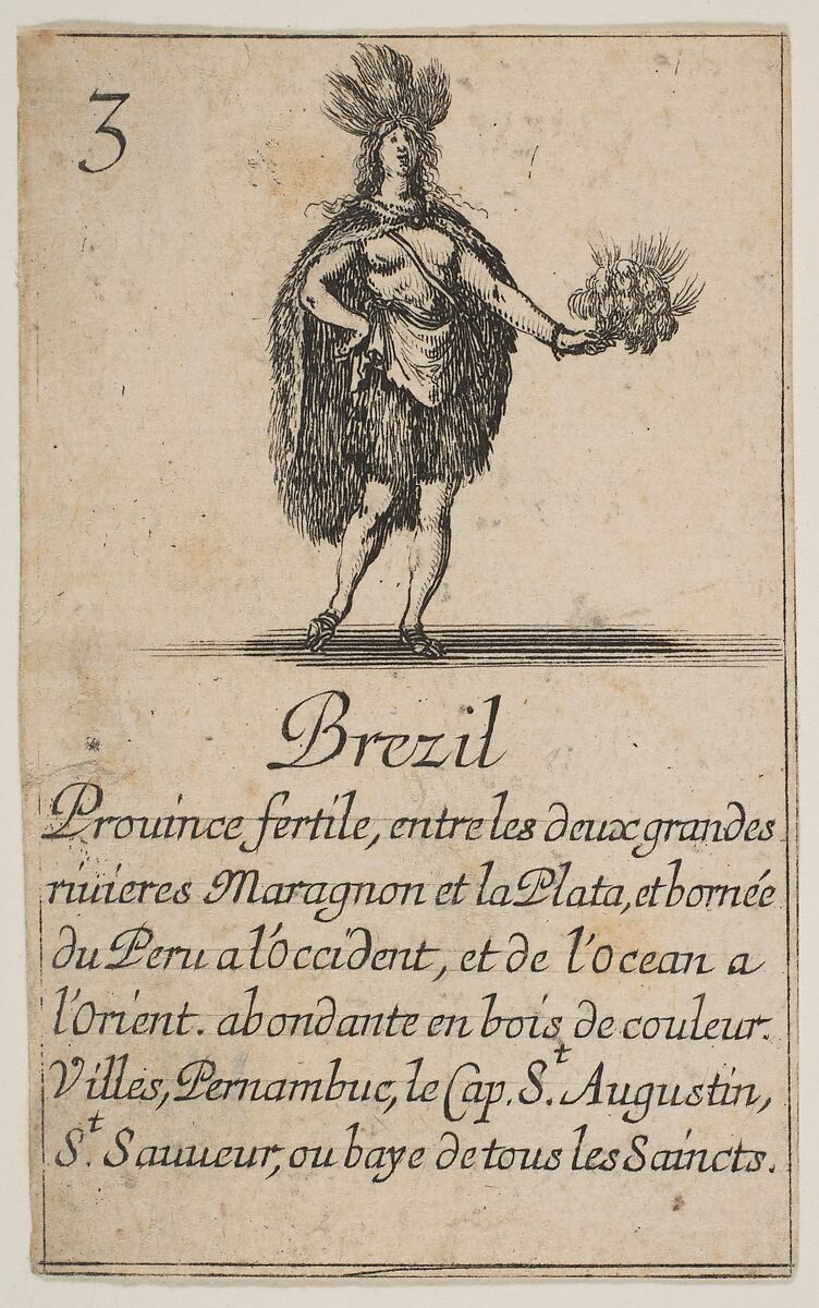 Brazil, from the playing cards "Jeu de la Géographie", Stefano della Bella (Italian, Florence 1610–1664 Florence), Etching 