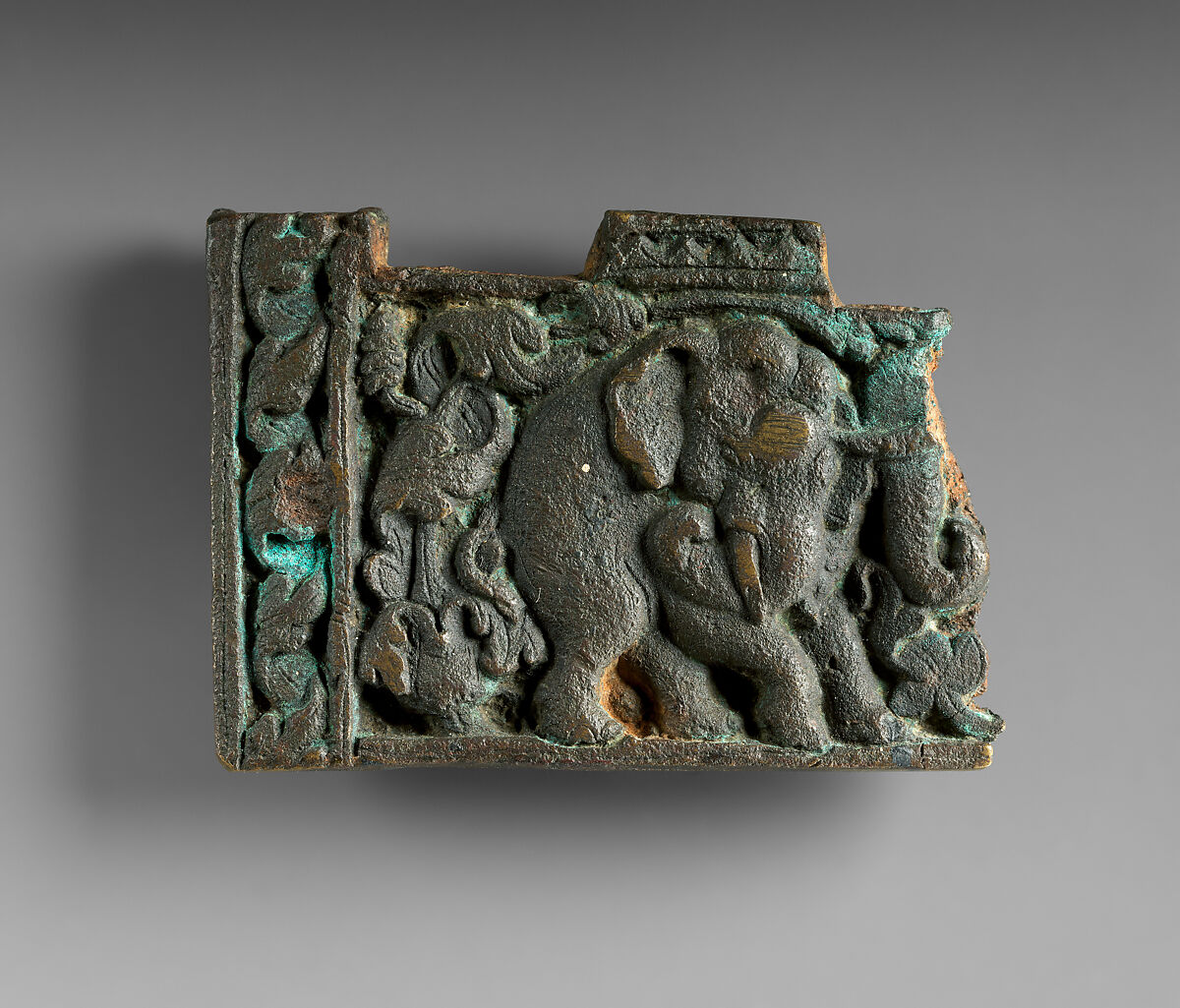 Fragment of a box (?) with elephants, Bronze, North or West India 