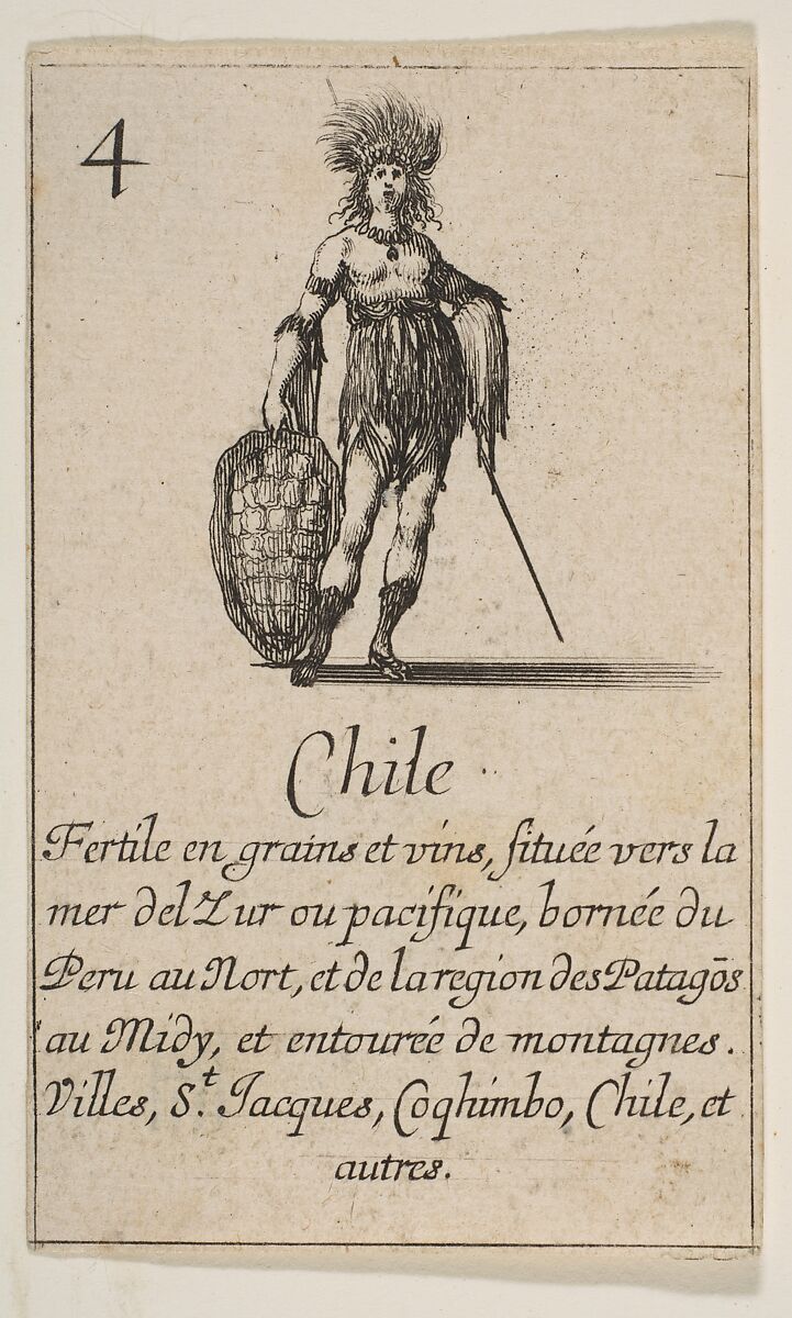 Chile, from the playing cards "Jeu de la Géographie", Stefano della Bella (Italian, Florence 1610–1664 Florence), Etching 