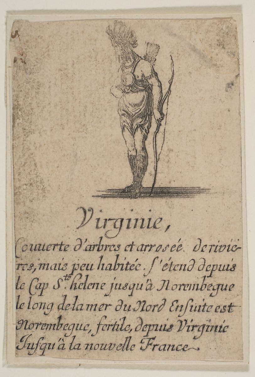Virginia, from the playing cards "Jeu de la Géographie", Stefano della Bella (Italian, Florence 1610–1664 Florence), Etching 