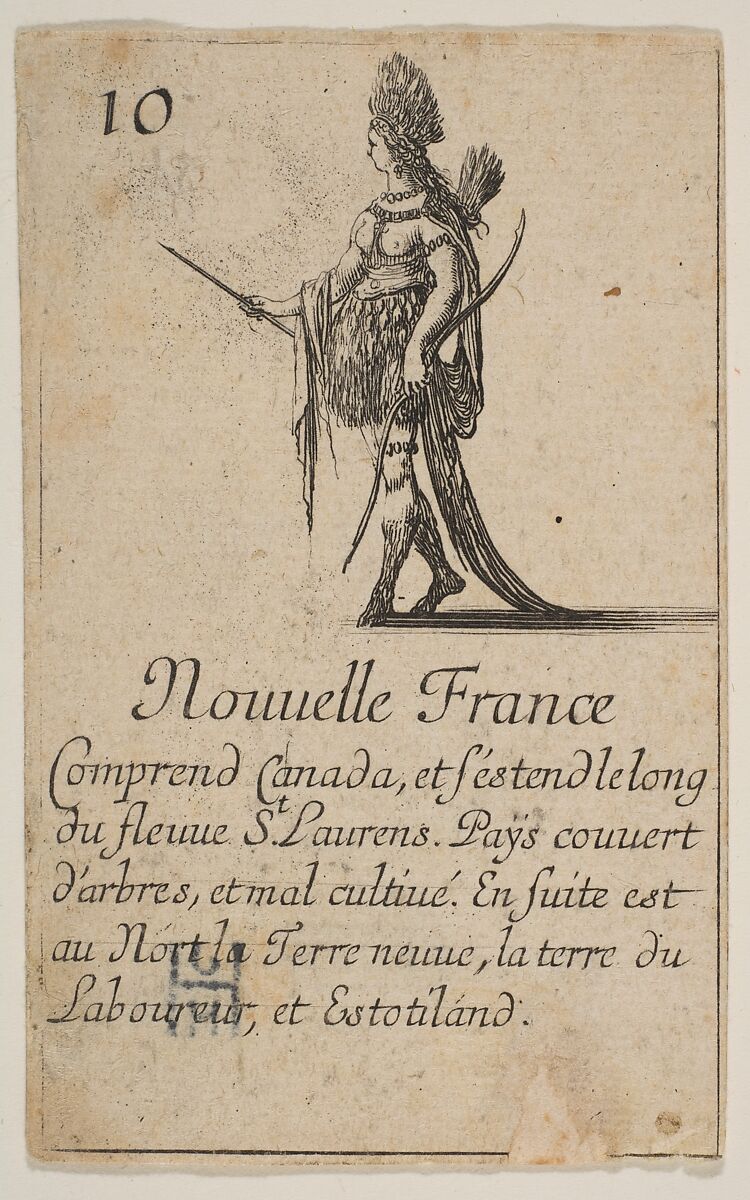 New France, from the playing cards "Jeu de la Géographie", Stefano della Bella (Italian, Florence 1610–1664 Florence), Etching 