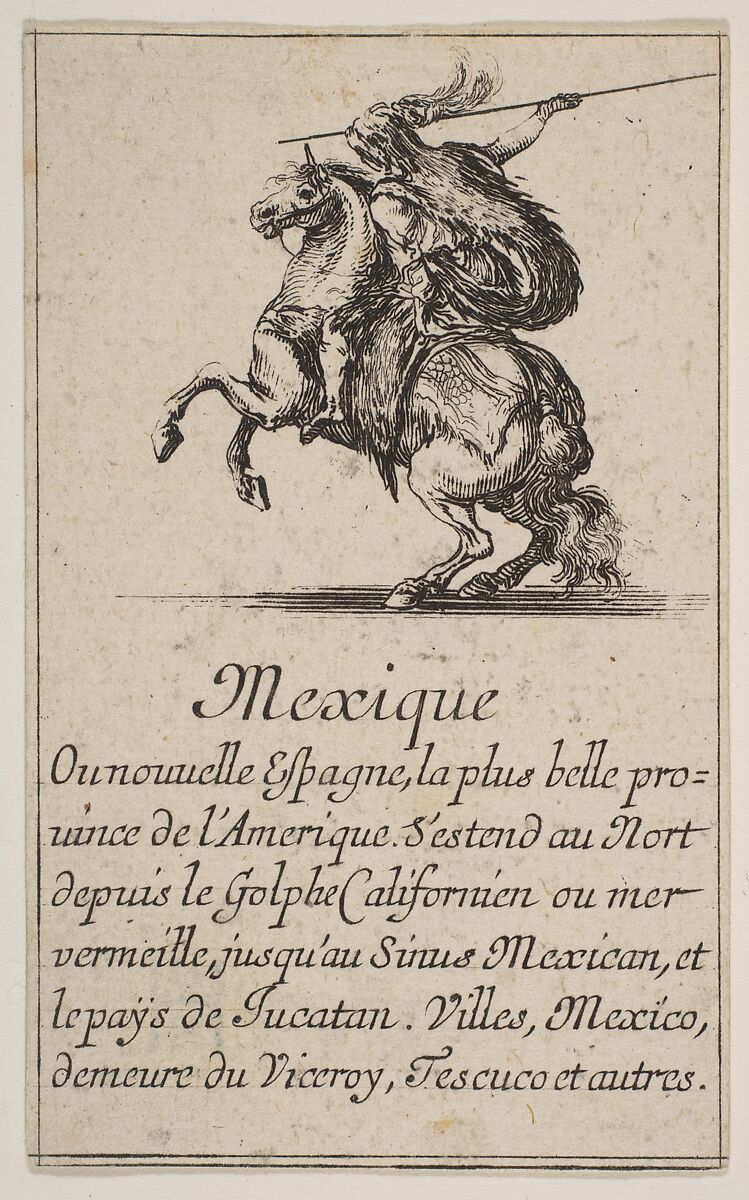 Mexico, from the playing cards "Jeu de la Géographie", Stefano della Bella (Italian, Florence 1610–1664 Florence), Etching 