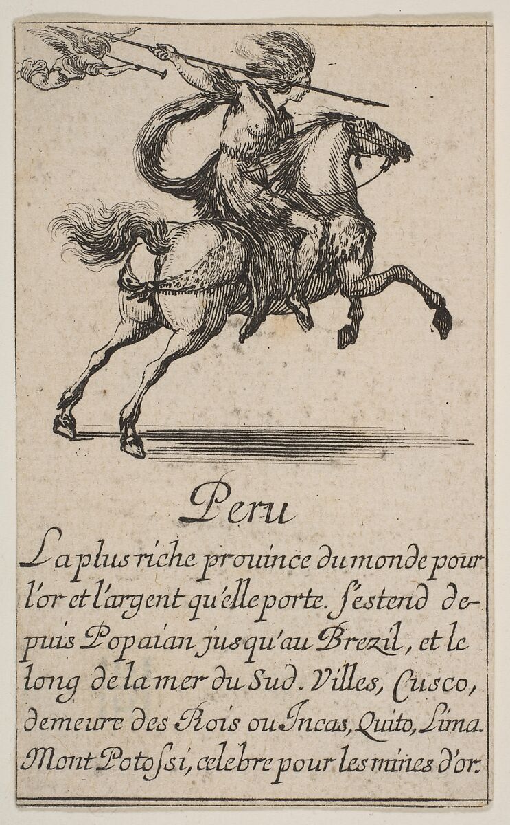 Peru, from the playing cards "Jeu de la Géographie", Stefano della Bella (Italian, Florence 1610–1664 Florence), Etching 