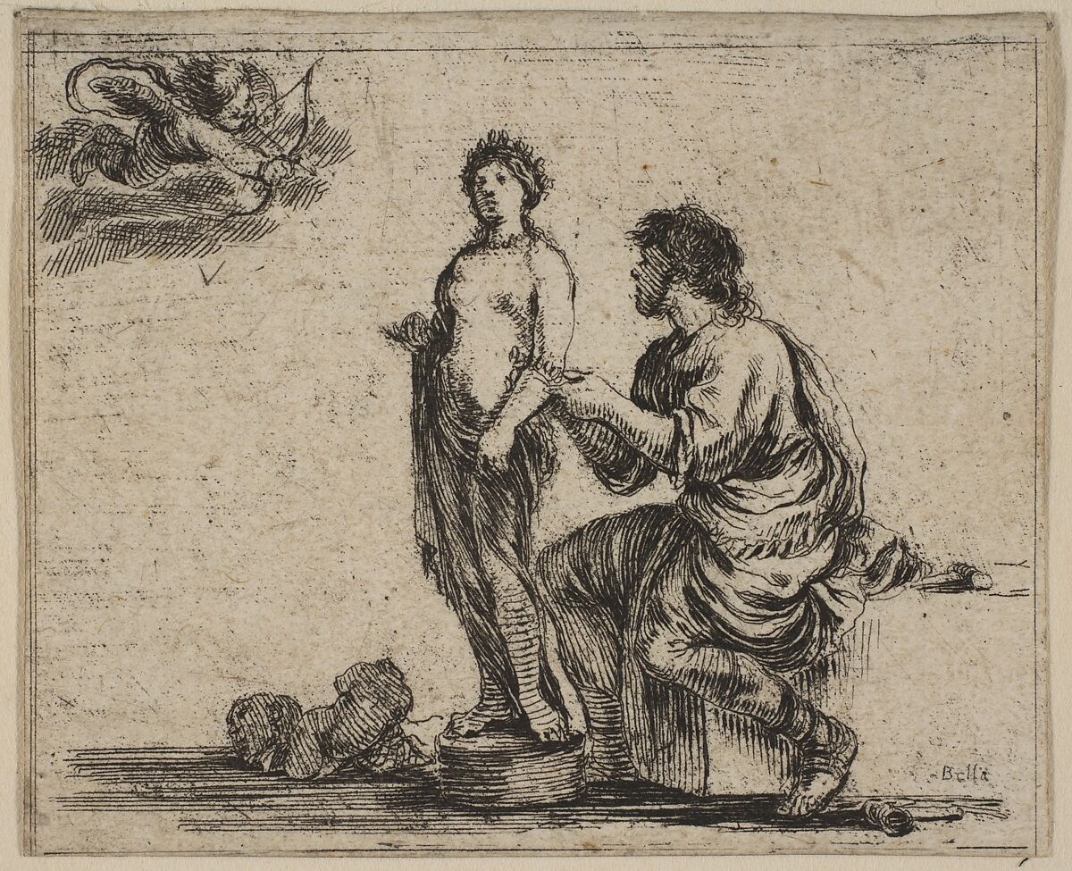Pygmalion, from 'Game of Mythology' (Jeu de la Mythologie), Etched by Stefano della Bella (Italian, Florence 1610–1664 Florence), Etching; first state of five 