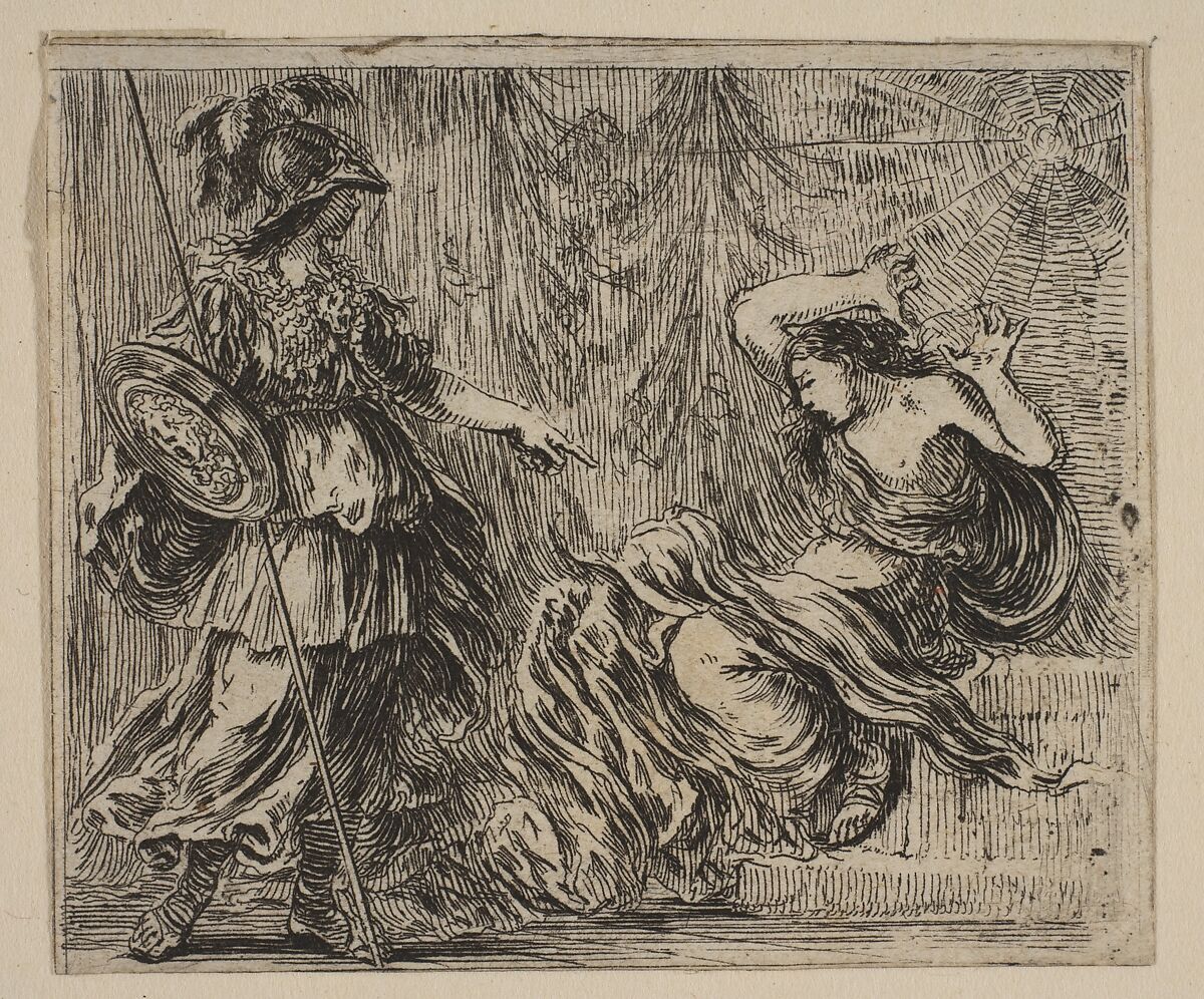 Pallas et Arachne, from 'Game of Mythology' (Jeu de la Mythologie), Etched by Stefano della Bella (Italian, Florence 1610–1664 Florence), Etching; first state of five 
