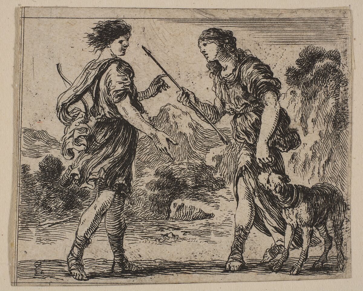 Cephalus and Procris, from 'Game of Mythology' (Jeu de la Mythologie), Etched by Stefano della Bella (Italian, Florence 1610–1664 Florence), Etching; first state of five 