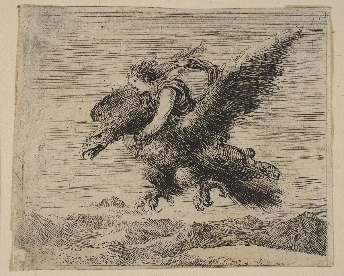 Jupiter and Ganymede, from 'Game of Mythology' (Jeu de la Mythologie), Etched by Stefano della Bella (Italian, Florence 1610–1664 Florence), Etching; first state of five 