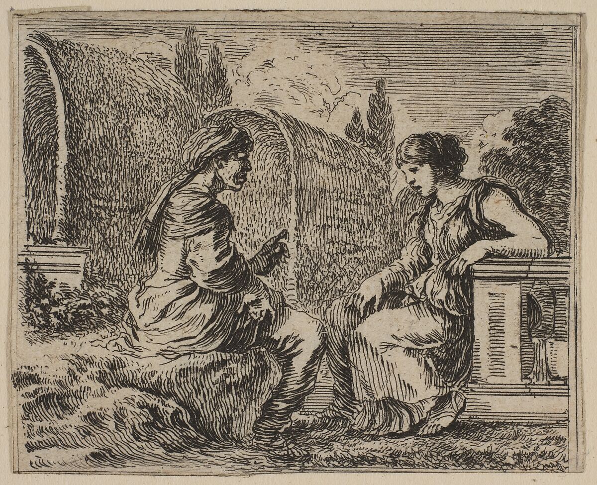 Vertumnus and Pomona, from 'Game of Mythology' (Jeu de la Mythologie), Etched by Stefano della Bella (Italian, Florence 1610–1664 Florence), Etching; first state of five 