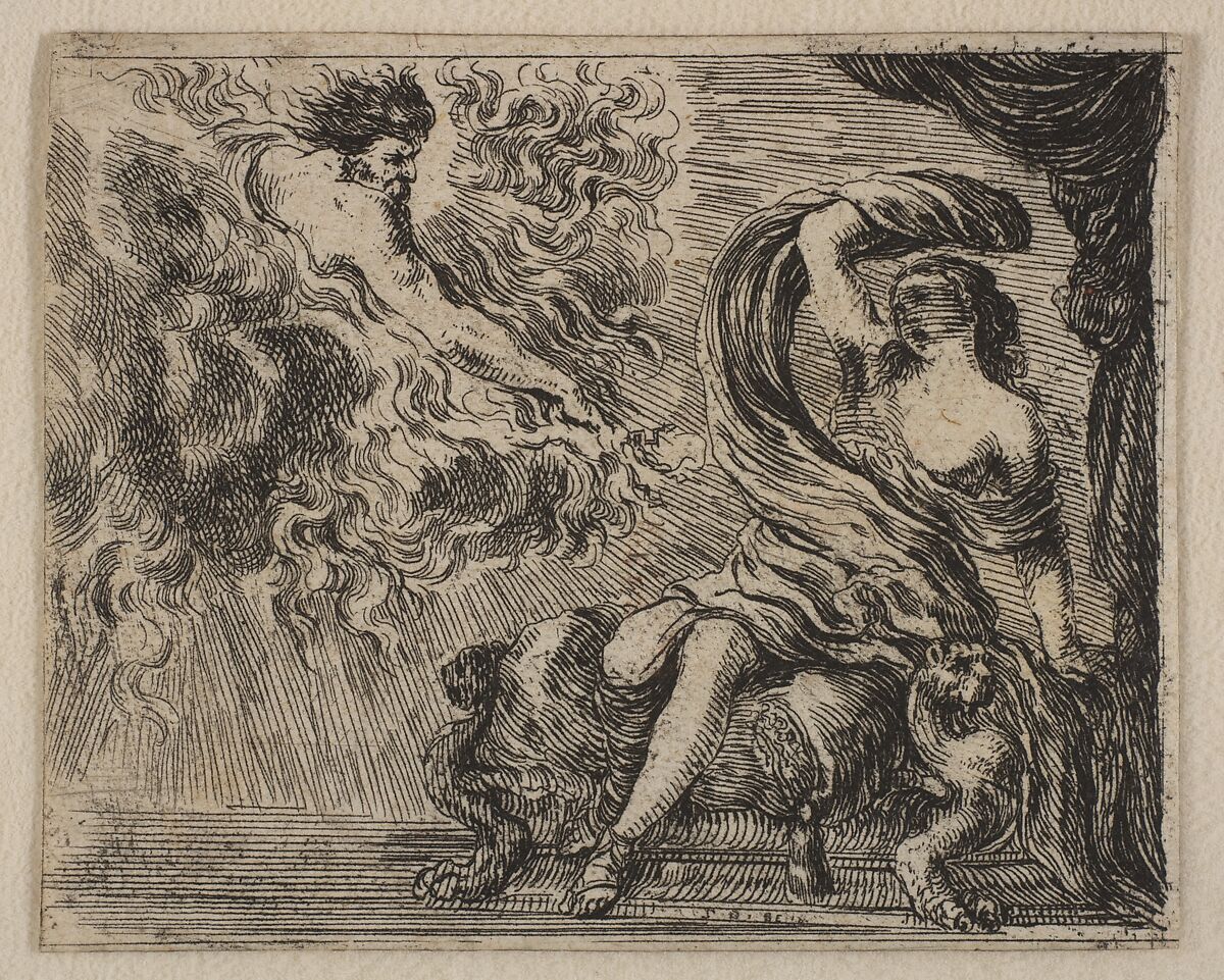 Jupiter and Semele, from 'Game of Mythology' (Jeu de la Mythologie), Etched by Stefano della Bella (Italian, Florence 1610–1664 Florence), Etching; first state of five 