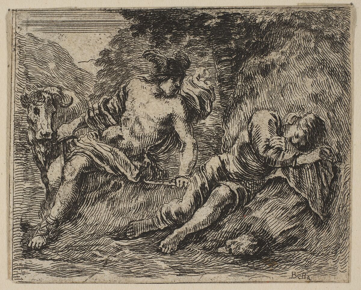 Mercury and Argus, from 'Game of Mythology' (Jeu de la Mythologie), Etched by Stefano della Bella (Italian, Florence 1610–1664 Florence), Etching; first state of five 