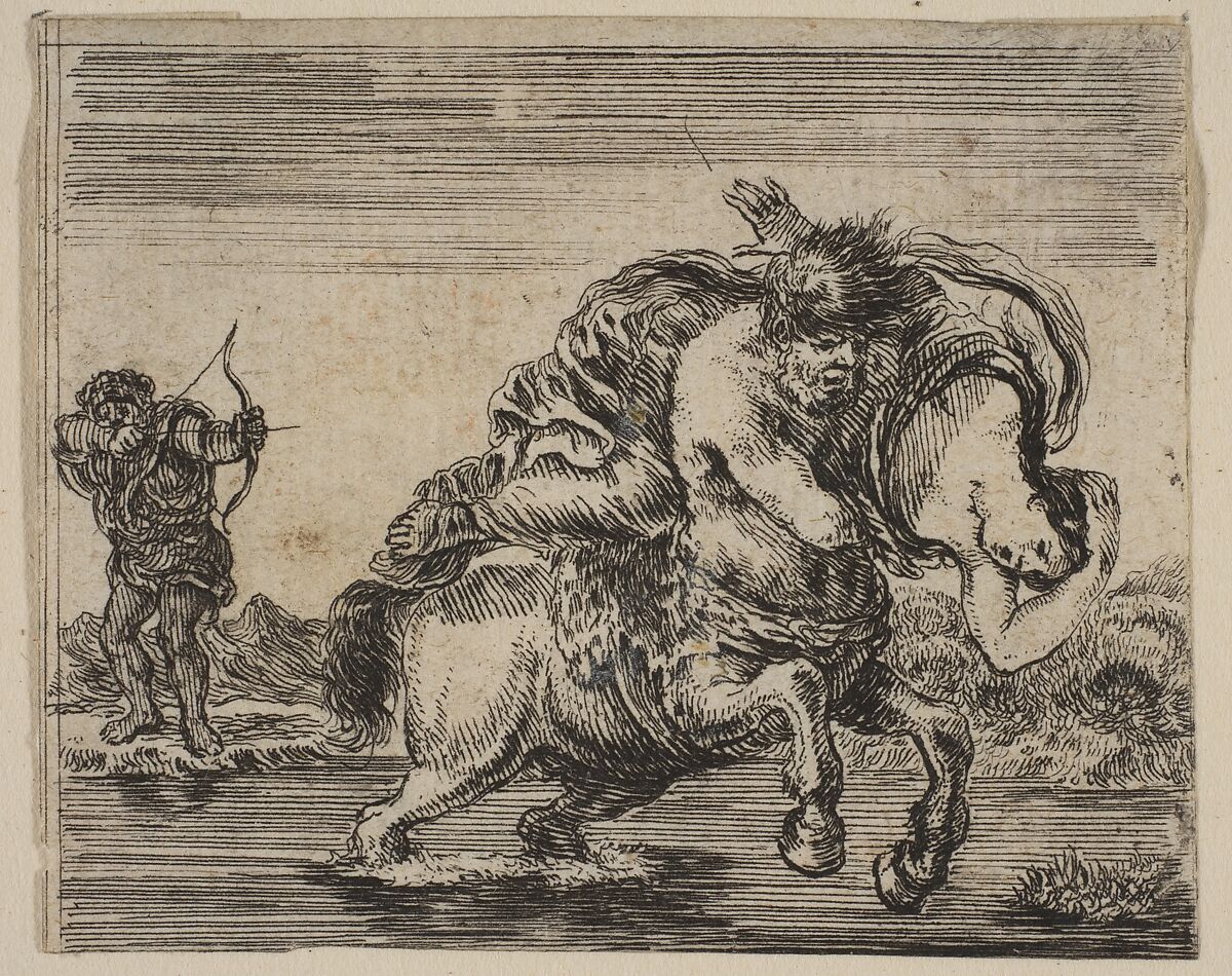 Hercules and Deianira, from 'Game of Mythology' (Jeu de la Mythologie), Etched by Stefano della Bella (Italian, Florence 1610–1664 Florence), Etching; first state of five 