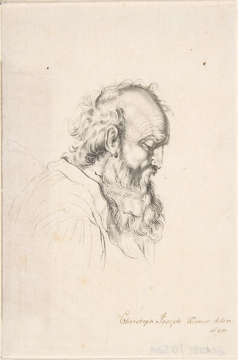Bearded Man, Christoph Joseph Werner (German, ca. 1670–1750 Dresden), Brush and brown ink 