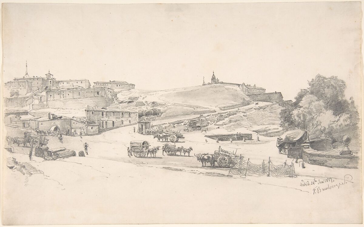 View of the Outskirts of Madrid, Fritz Bamberger (German, Würzburg 1814–1873 Neuenhain), Graphite 