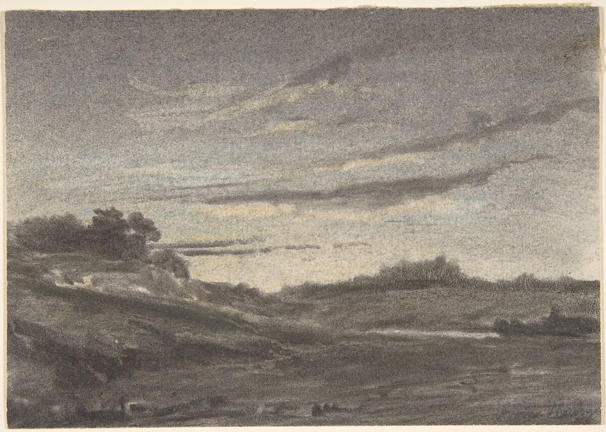 Coastal Landscape, Anton Melbye (Danish, Copenhagen 1818–1875 Paris), Black chalk, colored chalks 