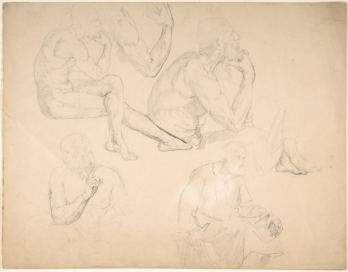 Studies of a Seated Bearded Man, Eduard Julius Friedrich Bendemann (German, Berlin 1811–1889 Düsseldorf), Graphite 