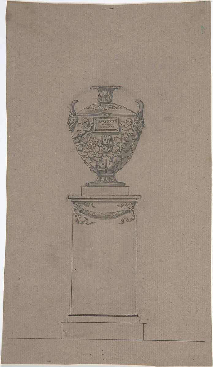 Design for a Tomb with an Urn, Johann Gottfried Schadow (German, Berlin 1764–1850 Berlin), Pen and black ink, brush and gray wash, over a sketch in graphite 