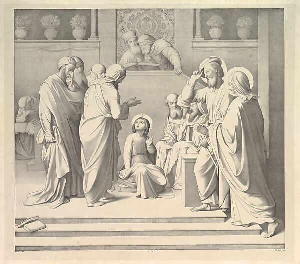 Christ Disputing with the Doctors in the Temple, After Johann Friedrich Overbeck (German, Lübeck 1789–1869 Rome), Lithograph on chine collé 