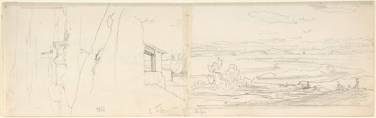 View of the Appian Way, August Leopold Venus (German, Dresden 1843–1886 Pirna), Graphite