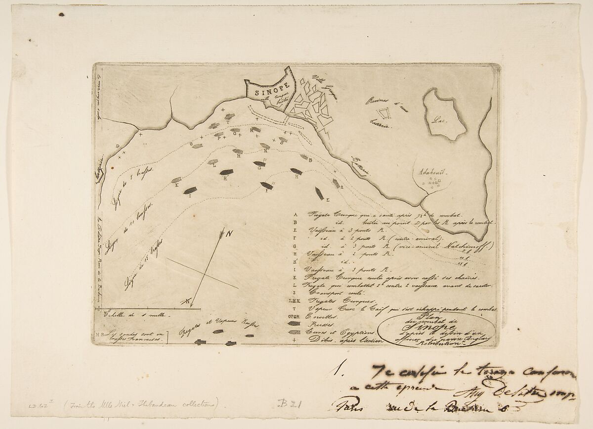 Plan du Combat de Sinope (Plan of the Battle of Sinope), Charles Meryon (French, 1821–1868), Etching 