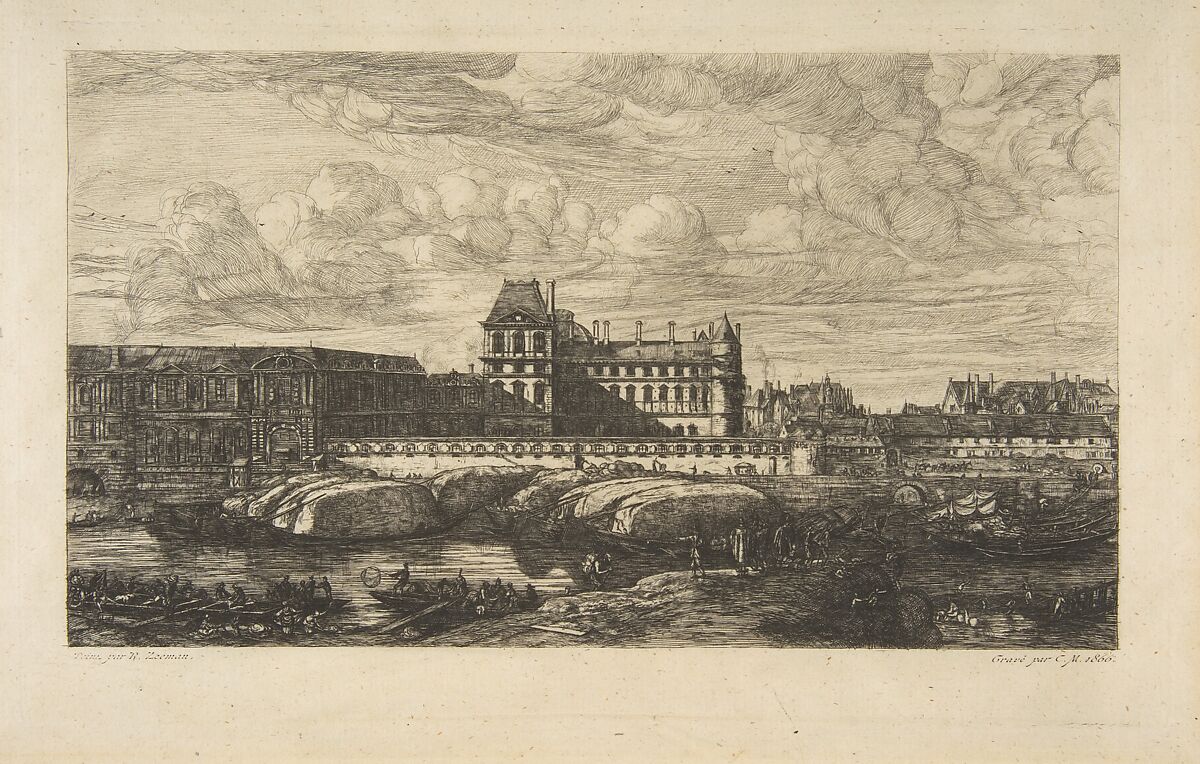 The Old Louvre, Paris,  after Zeeman, Charles Meryon (French, 1821–1868), Etching on laid paper; fifth state of seven (Schneiderman) 