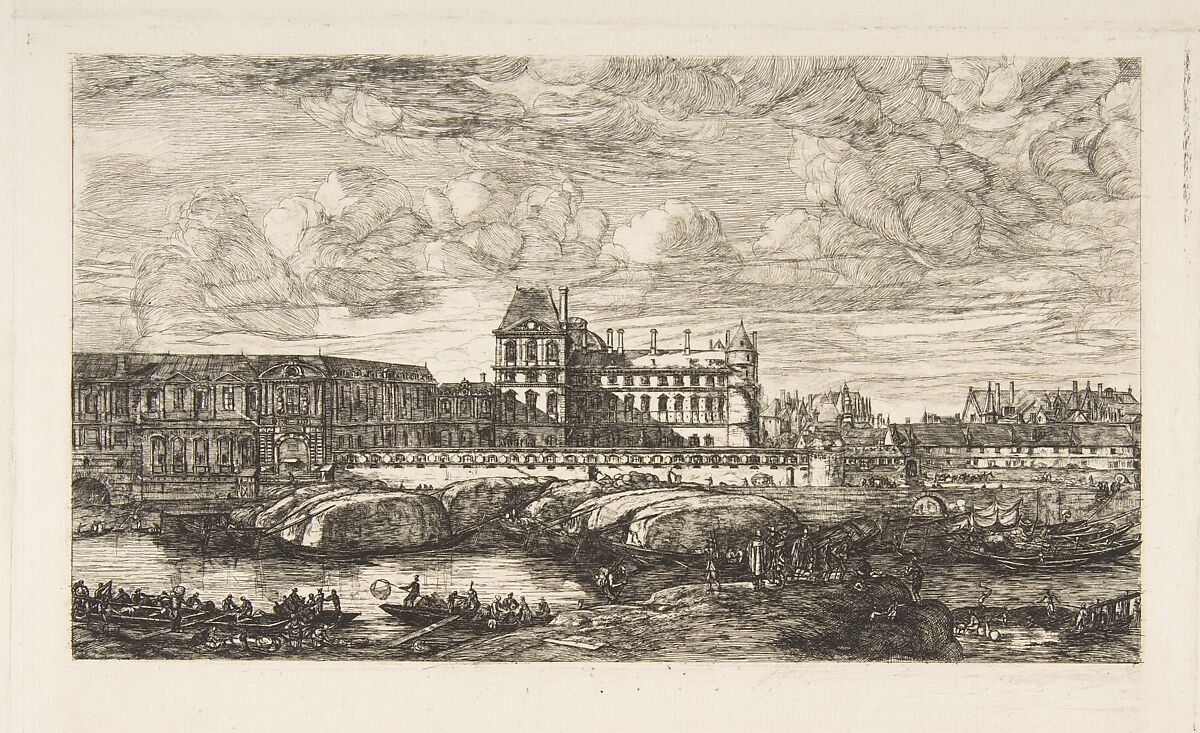 L'Ancien Louvre (The Old Louvre, Paris, after Zeeman), Charles Meryon (French, 1821–1868), Etching on laid paper; third state of seven 
