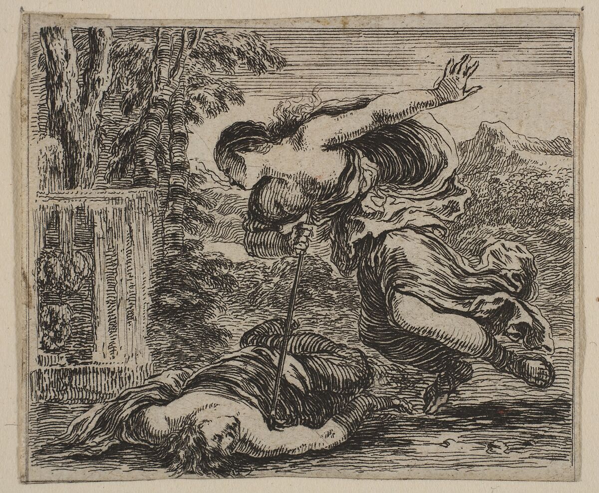 Pyramus et Thisbe, from 'Game of Mythology' (Jeu de la Mythologie), Etched by Stefano della Bella (Italian, Florence 1610–1664 Florence), Etching; first state of five 