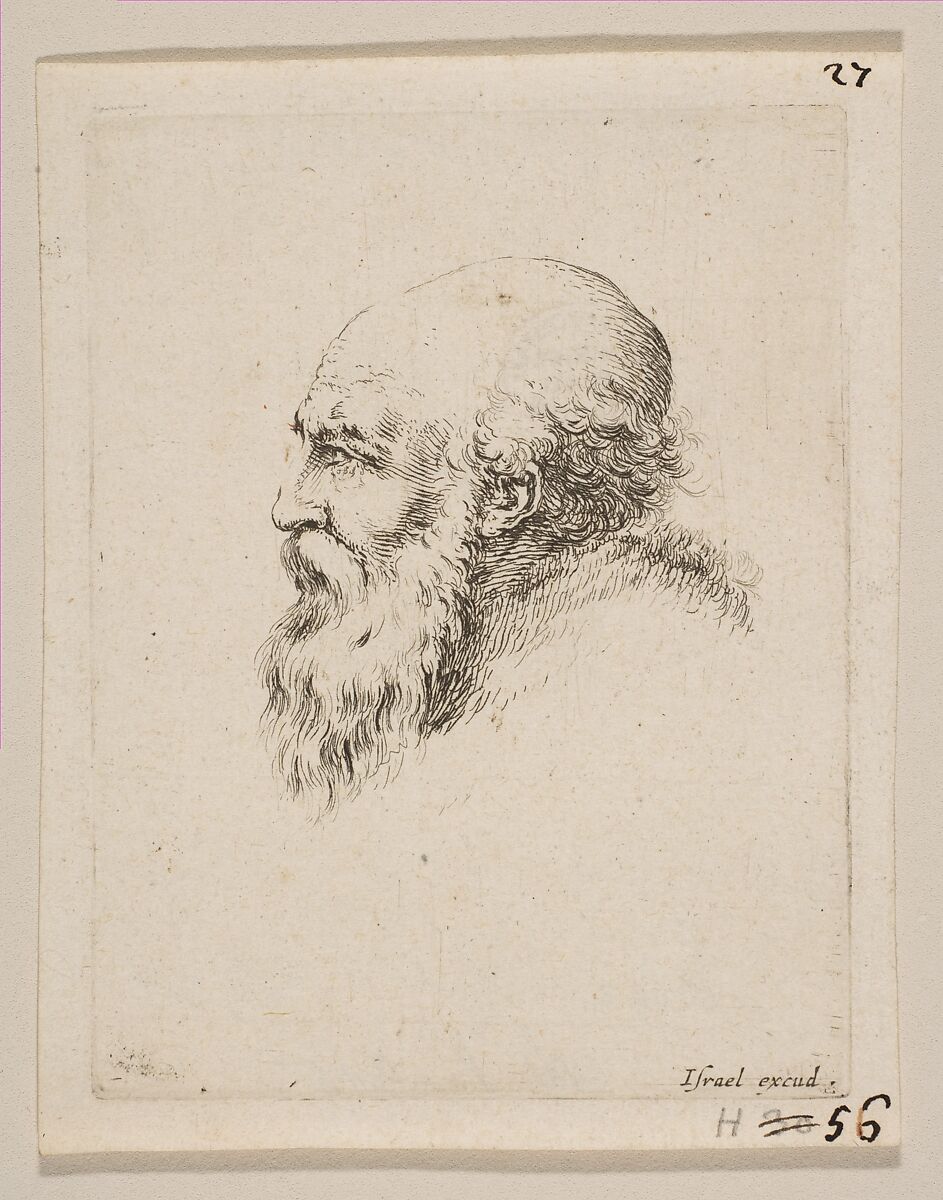 Head of a Bald and Bearded Old Man in Profile, from 'Various heads and figures' (Diverses tétes et figures), Stefano della Bella (Italian, Florence 1610–1664 Florence), Etching 
