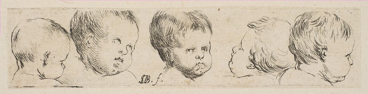 Plate 10: Five Heads of Children, from "Collection of various doodles and etching proofs" (Recueil de divers griffonnements et preuves d'eauforte), Stefano della Bella (Italian, Florence 1610–1664 Florence), Etching 