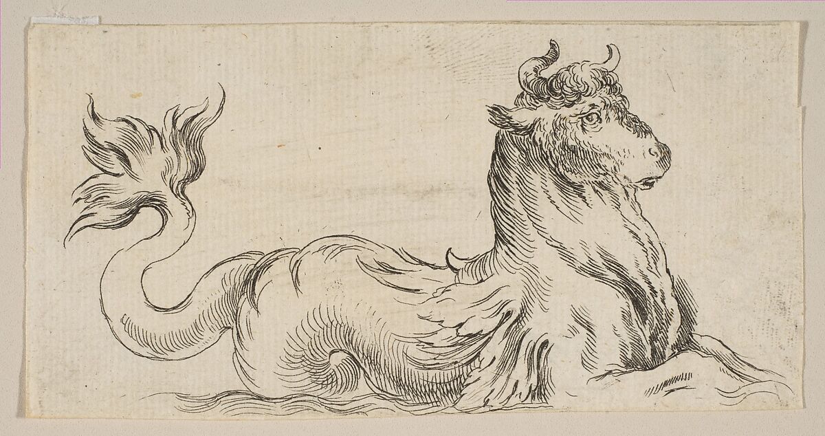 Plate 9: Marine Bull, from "Various figures and doodles" (Diverses figures et griffonnemens), Stefano della Bella (Italian, Florence 1610–1664 Florence), Etching 