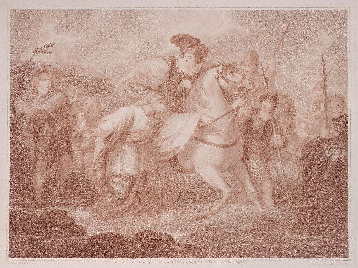 The Flight of Mary Queen of Scots to England, Francesco Bartolozzi (Italian, Florence 1728–1815 Lisbon), Etching and engraving, printed in brown ink; fourth state 