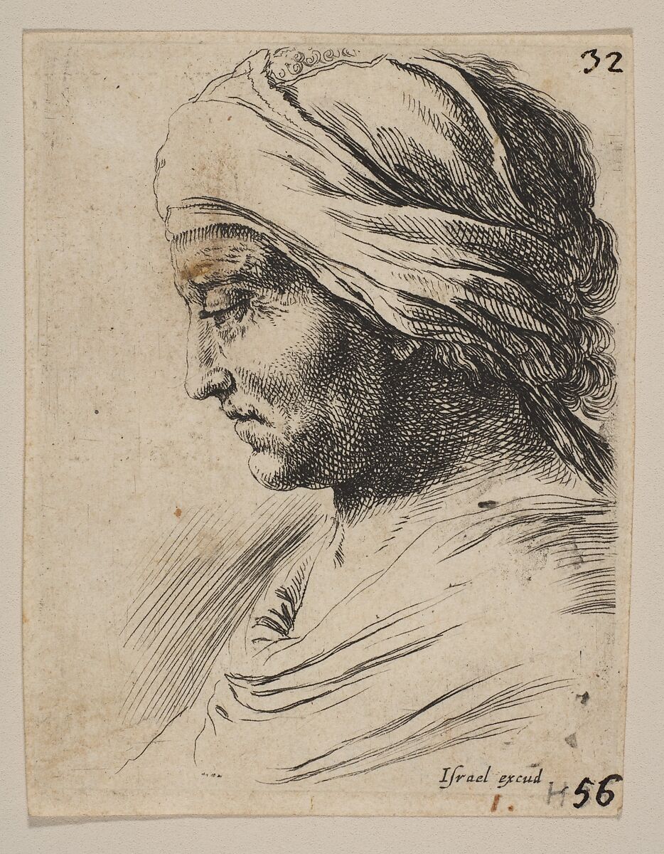Plate 16: head of an old man in profile with a cloth tied around his head, from 'The Book for Learning to Draw' (Livre pour apprendre à dessiner), Stefano della Bella (Italian, Florence 1610–1664 Florence), Etching 