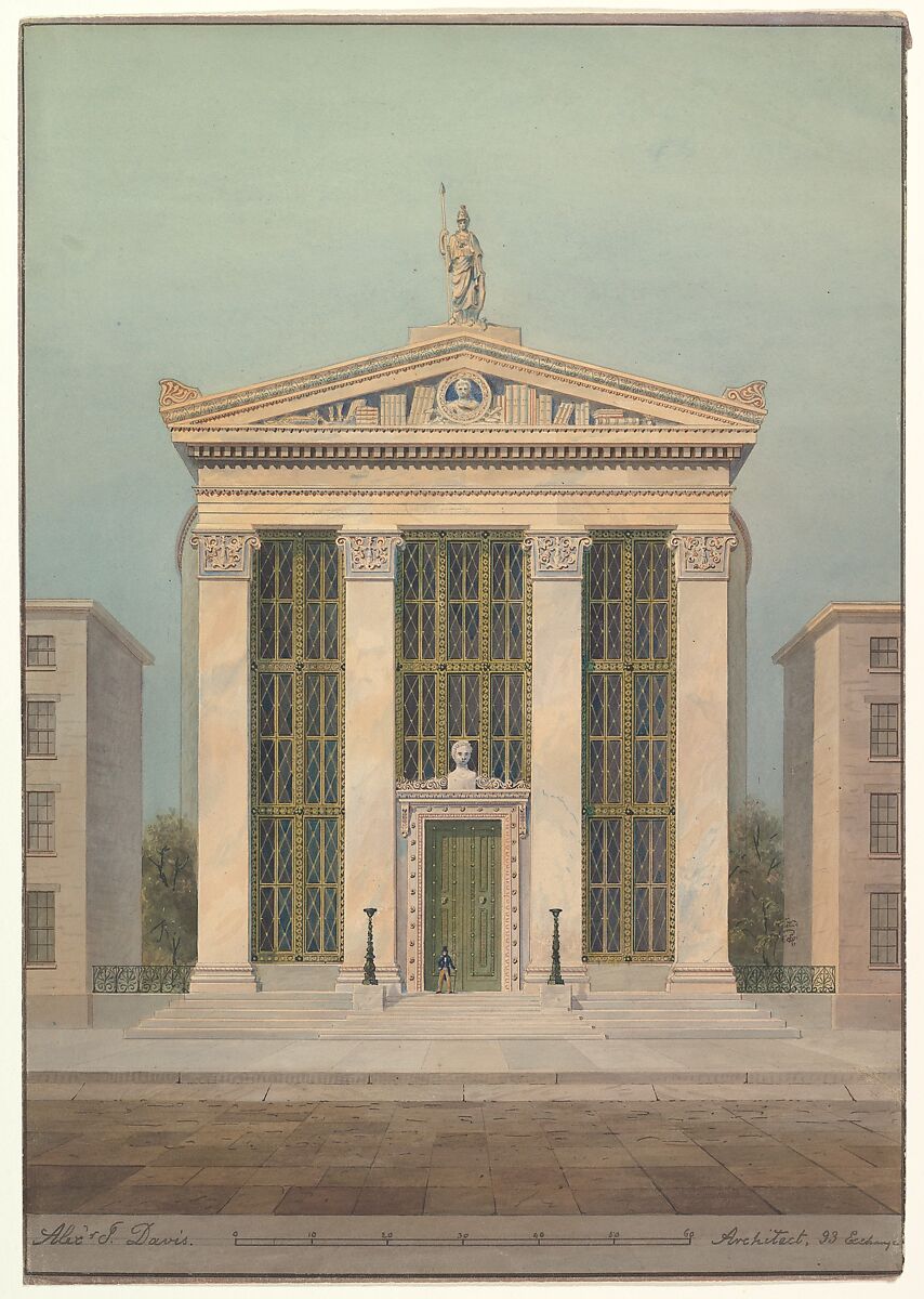 Study for the Astor Library, New York, Alexander Jackson Davis (American, New York 1803–1892 West Orange, New Jersey), Watercolor, ink and graphite 