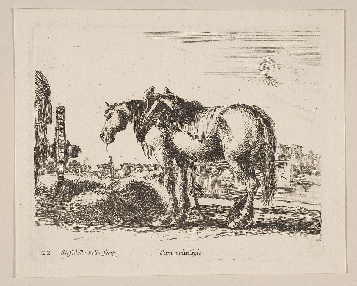 Plate 22: Cart Horse, from "Various animals" (Diversi animali), Stefano della Bella (Italian, Florence 1610–1664 Florence), Etching; third state of three 