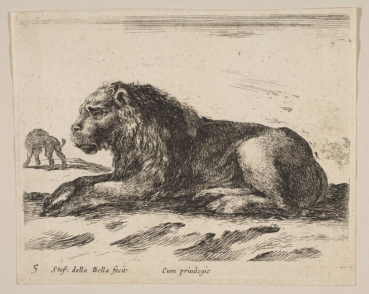 Plate 5: Reclining Lion, from "Various animals" (Diversi animali), Stefano della Bella (Italian, Florence 1610–1664 Florence), Etching; third state of three (De Vesme) 