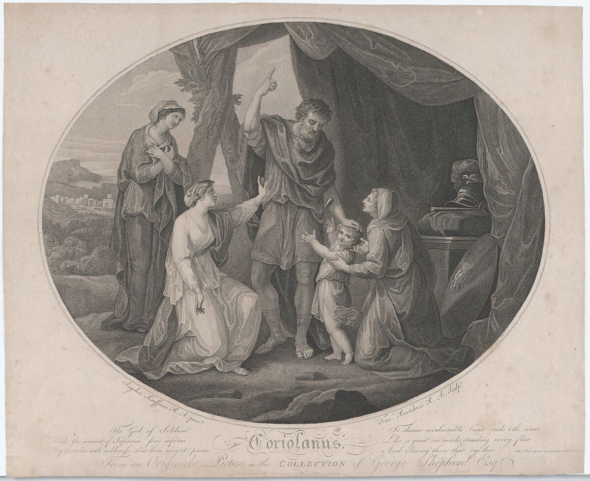 Coriolanus: "The God of Soldiers, to shame invulnerable..." (Shakespeare, Coriolanus, Act 5), Francesco Bartolozzi (Italian, Florence 1728–1815 Lisbon), Etching and stipple engraving 