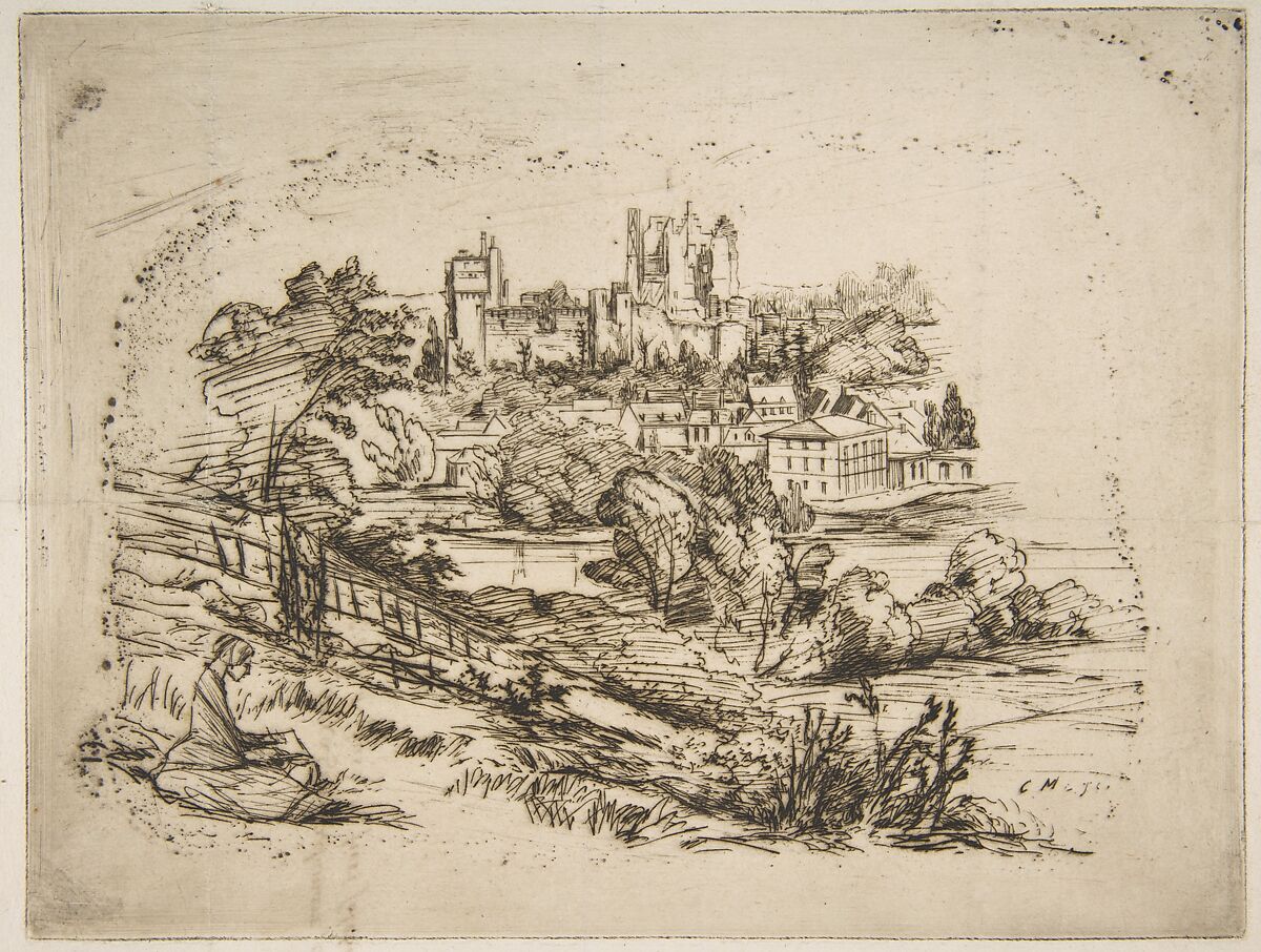 Ruines du Château de Pierrefonds (Ruins of the Château de Pierrefonds, after Viollet-le-Duc), Charles Meryon (French, 1821–1868), Etching with drypoint on laid paper; state one of three 