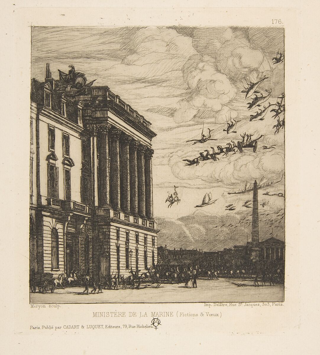 The Admiralty, Paris, Charles Meryon (French, 1821–1868), Etching on laid paper 