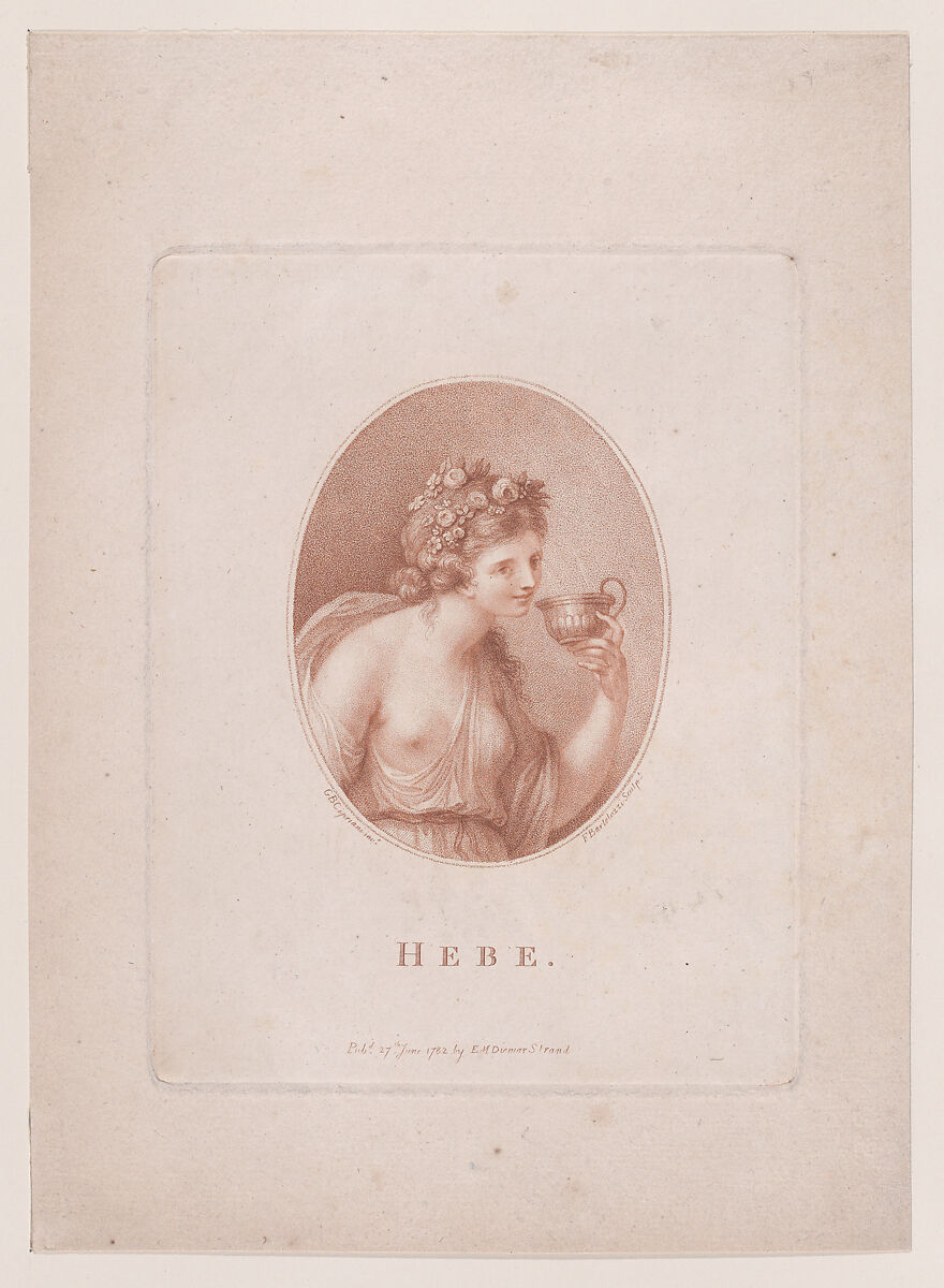 Hebe, Francesco Bartolozzi (Italian, Florence 1728–1815 Lisbon), Etching and stipple engraving, printed in brown ink; third state 