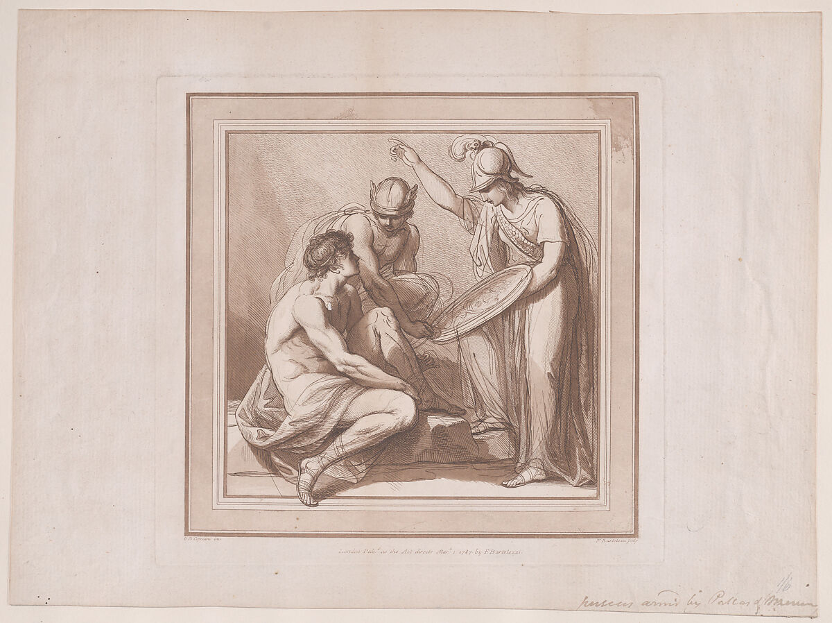 Minerva and Mercury, Domenico Marchetti (Italian, Rome ca. 1780–after 1844 Rome), Etching and aquatint, printed in brown ink; second state 