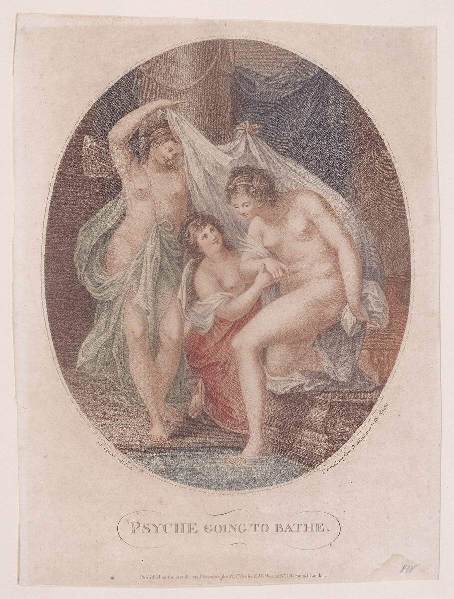 Psyche Going to Bathe, Francesco Bartolozzi (Italian, Florence 1728–1815 Lisbon), Etching and stipple engraving, printed in color; third state 